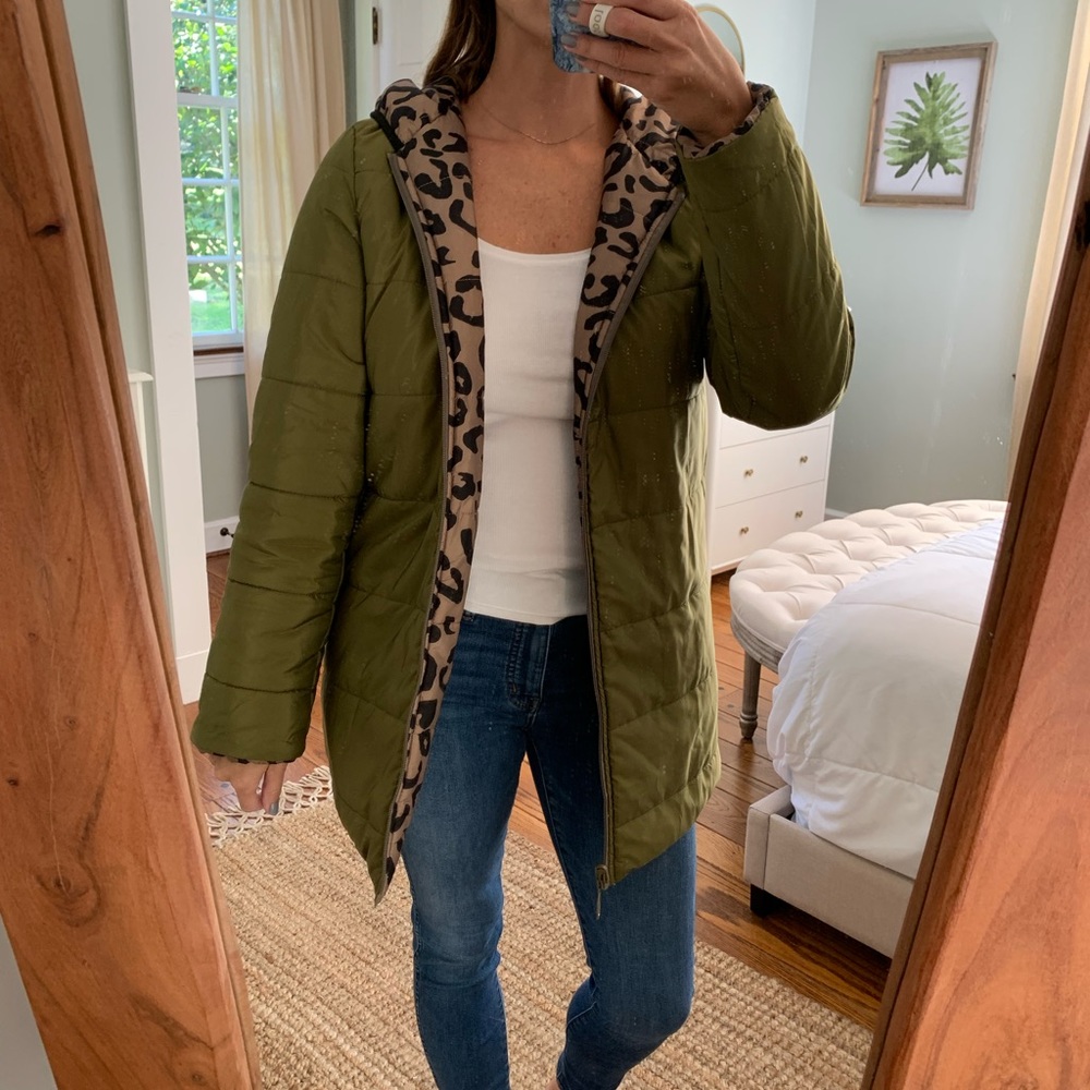 Reversible leopard/ green jacket